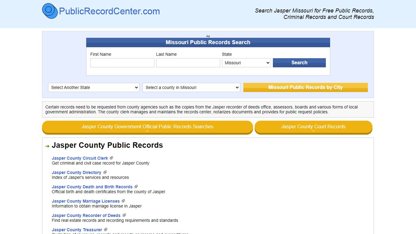 Jasper County Missouri Free Public Records - Court Records - Criminal ...